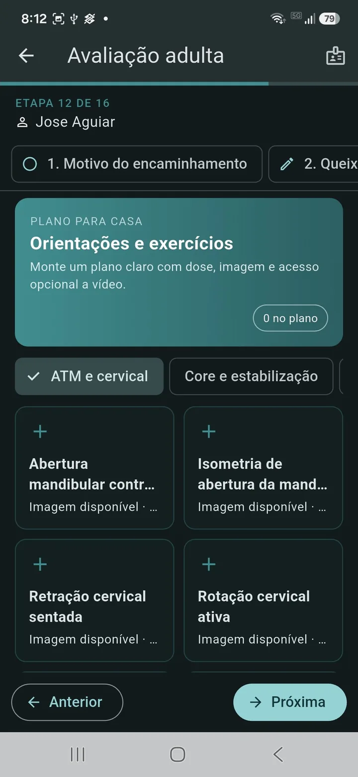 Plano para casa com exercícios ilustrados de ATM e cervical, core e estabilização